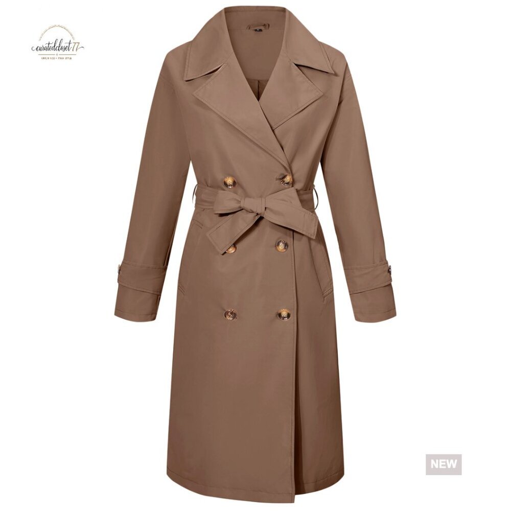 Double-Breasted Trench Coat Water Resistant Classic Elegant Loose Fit Oversized